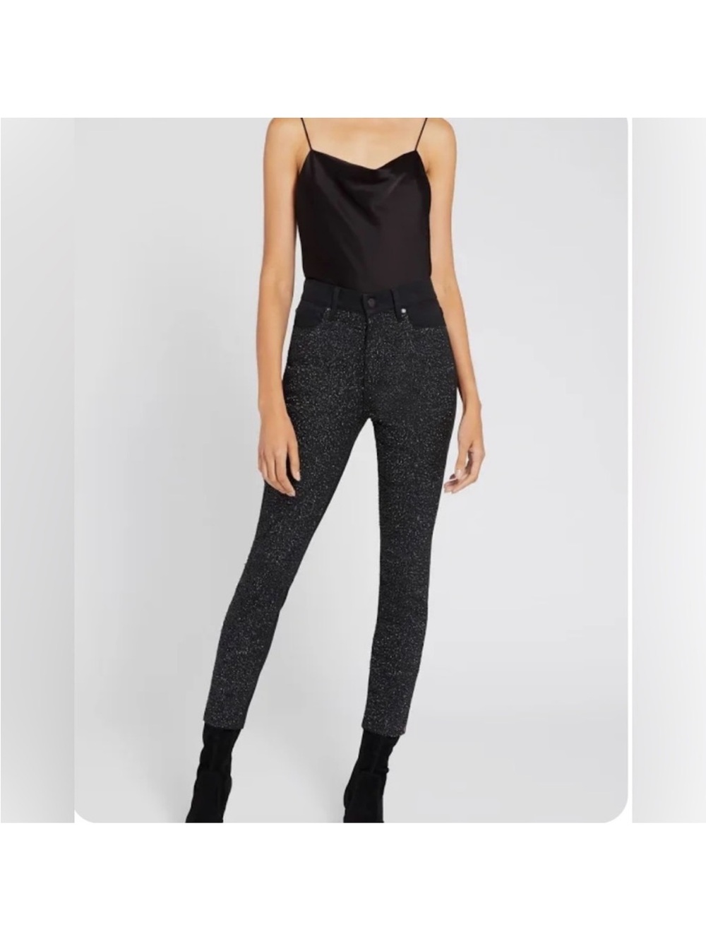 Alice + Olivia Black Glitter Skinny Pants